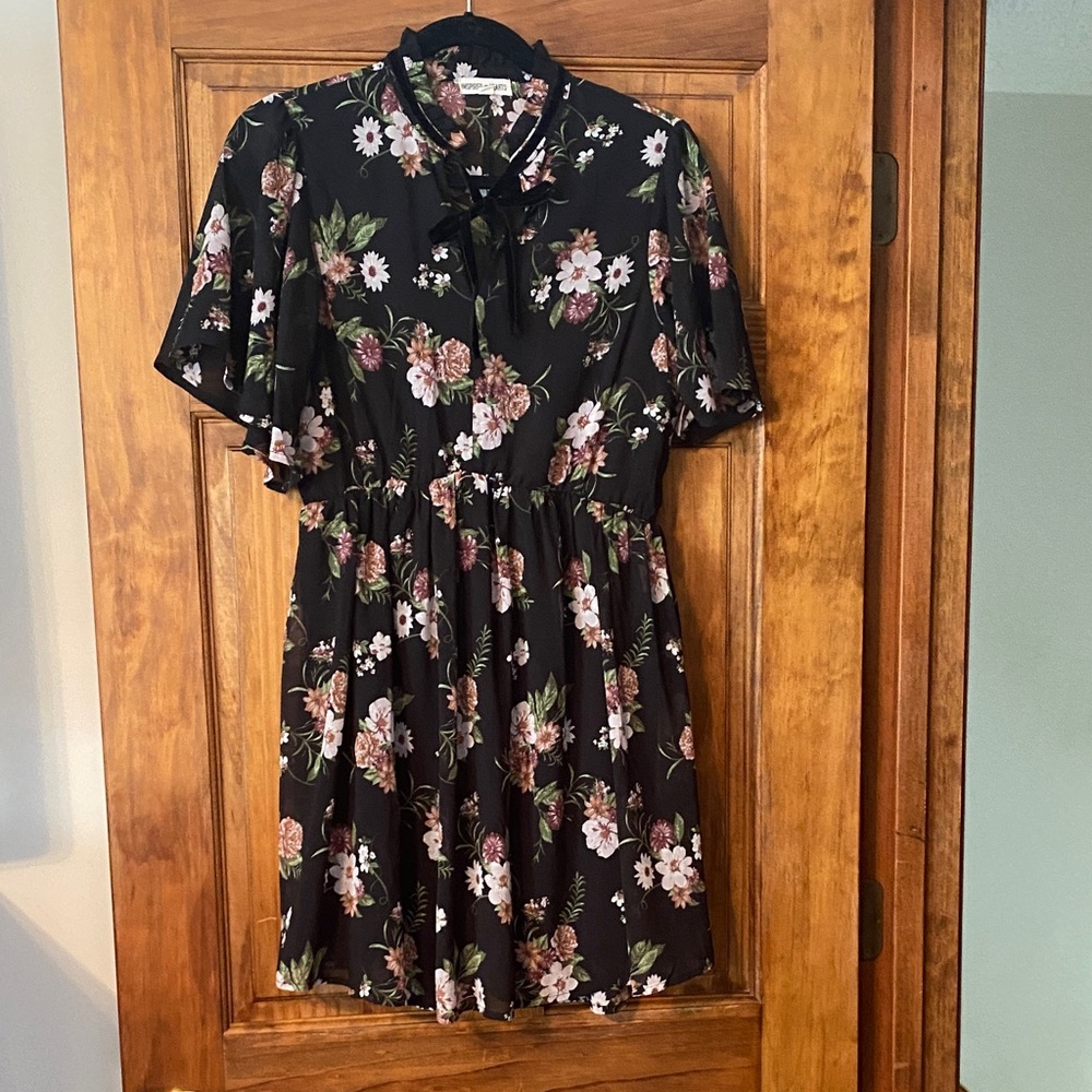 Inspired Hearts Black Dress with Floral Accents